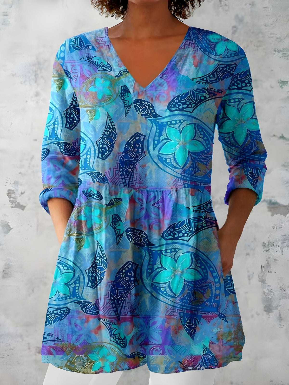 Blusa Larga April Cuello en V — Teresa Ramírez Moda