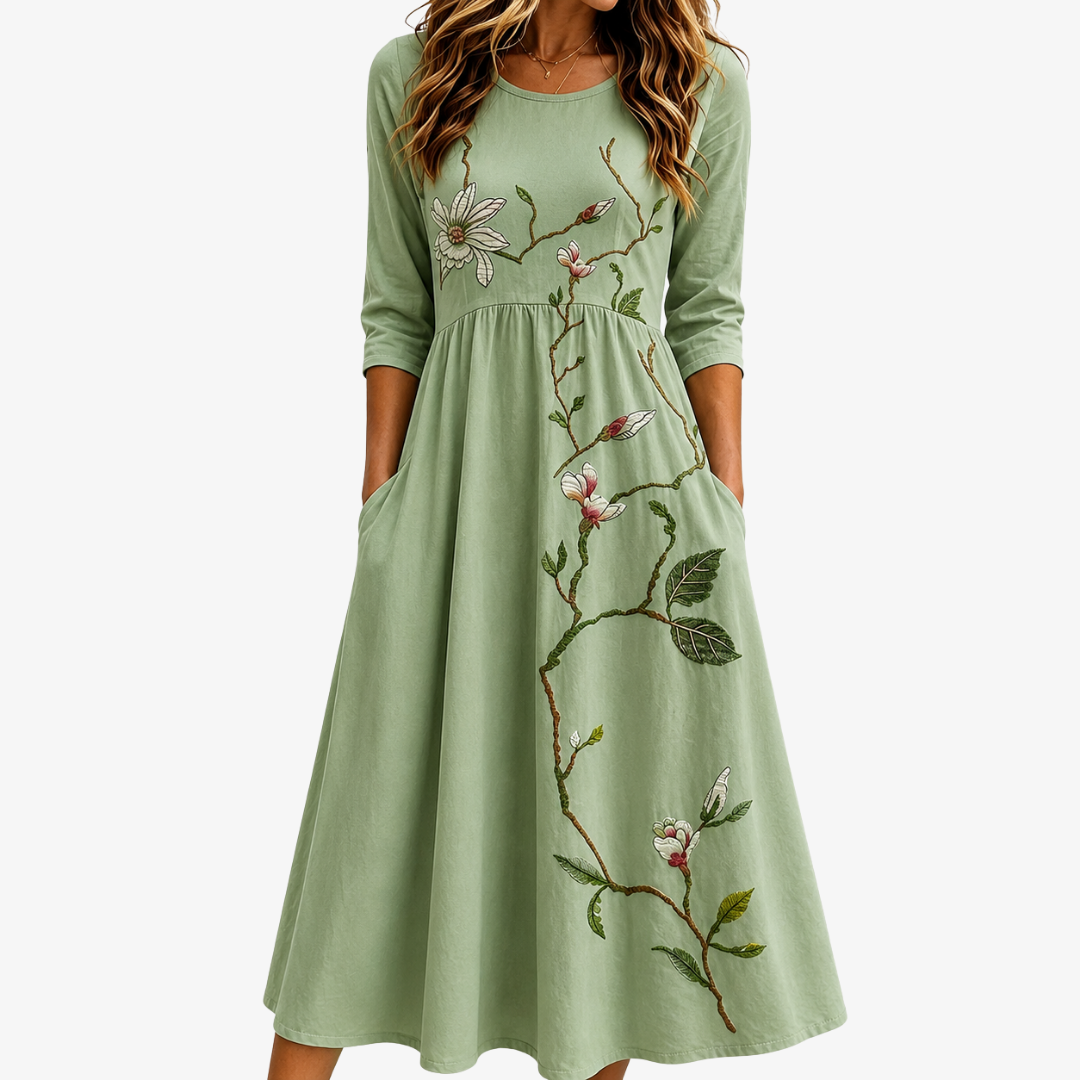 Vestido Midi Willow Bloom Sage — Teresa Ramírez Moda