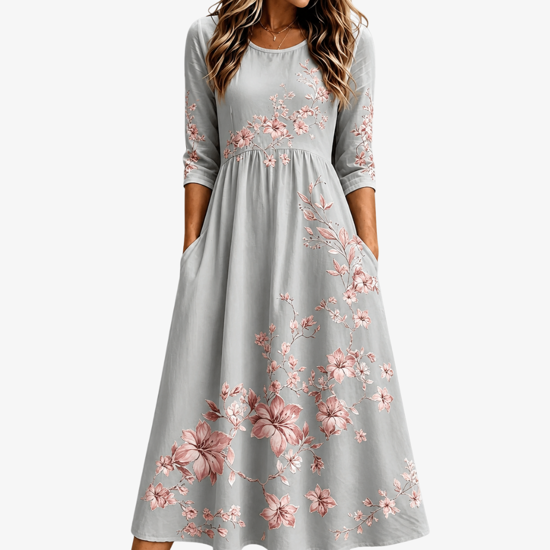 Vestido Midi Blossom Retreat Plateado — Teresa Ramírez Moda