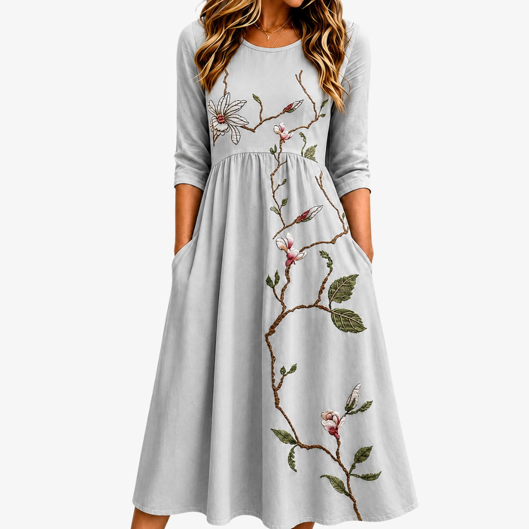 Vestido Midi Meadow Blossom Pocket Plateado — Teresa Ramírez Moda