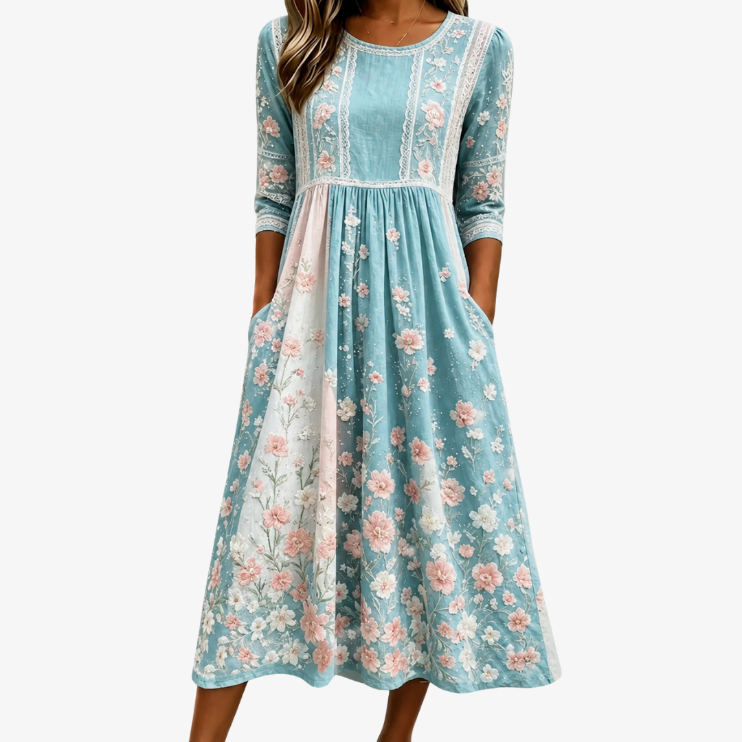 Vestido Midi Blossom Patchwork Primavera — Teresa Ramírez Moda