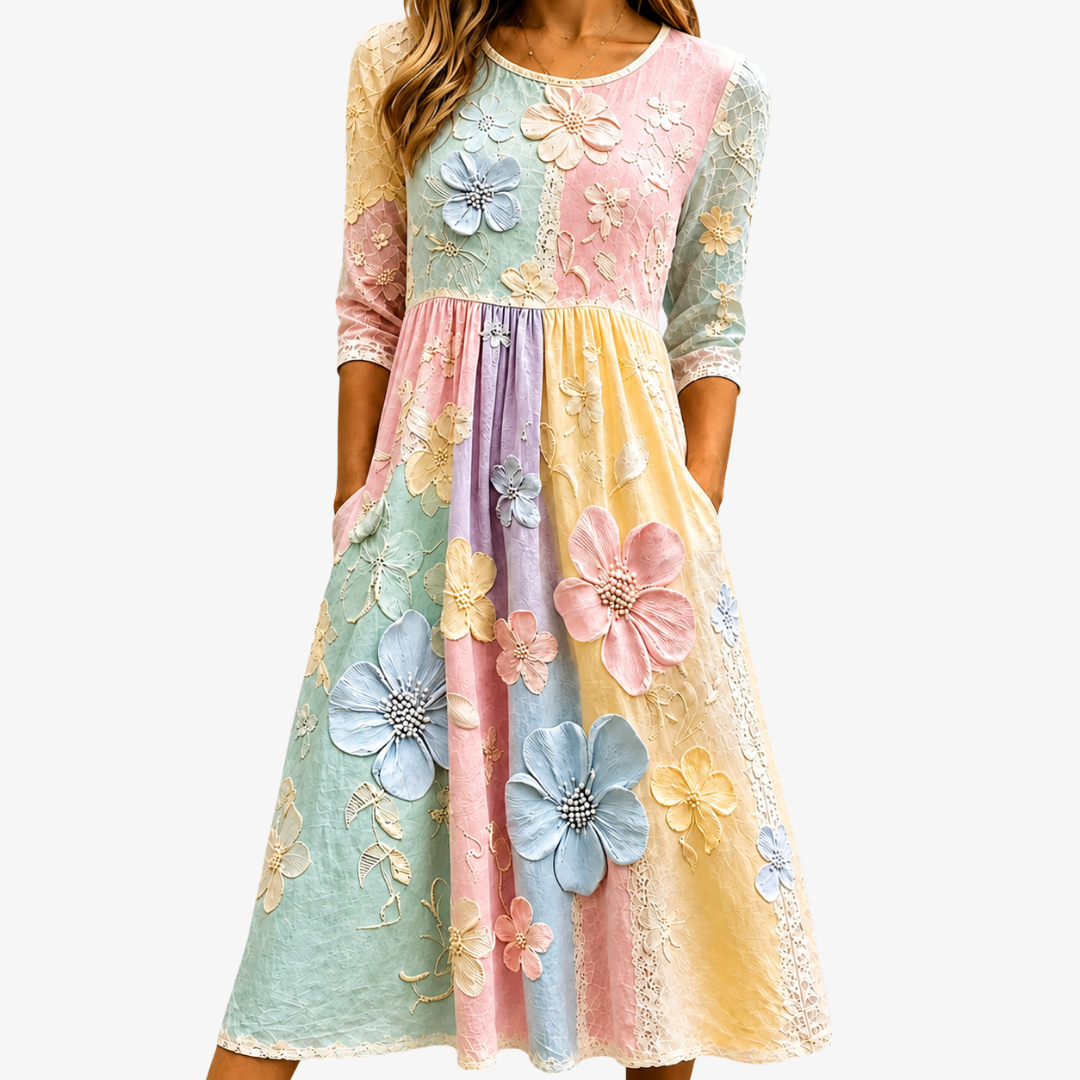 Vestido Midi Pastel Bloom Garden — Teresa Ramírez Moda