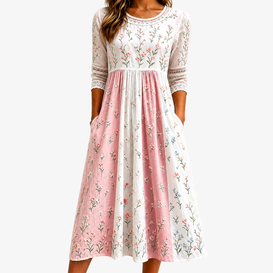 Vestido Midi Blush Meadow Patchwork — Teresa Ramírez Moda