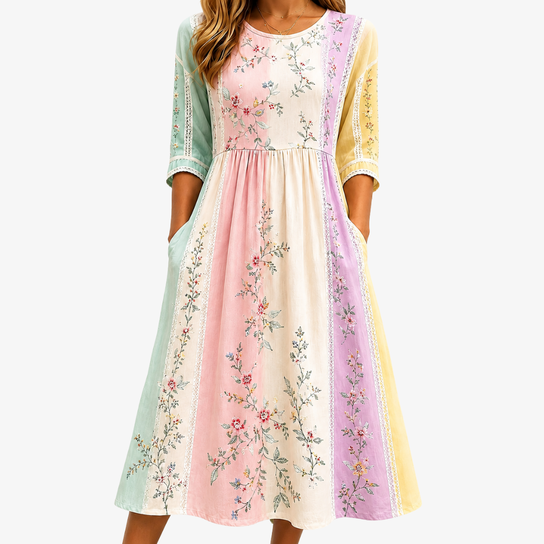 Vestido Midi Pastel Garden Panel — Teresa Ramírez Moda