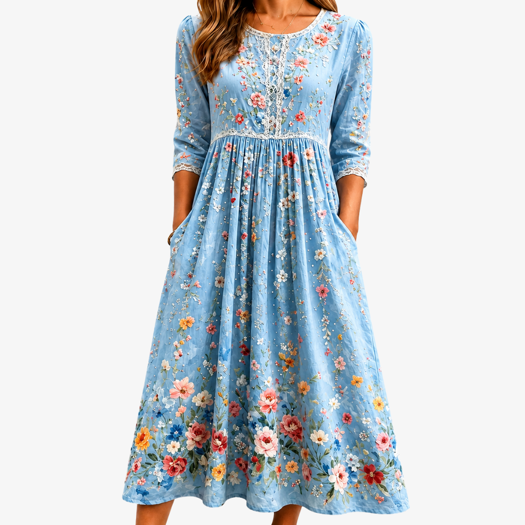Vestido Midi Sky Blossom Garden — Teresa Ramírez Moda