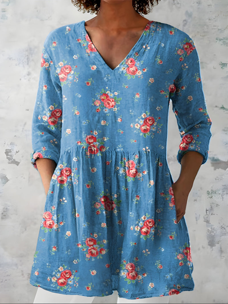 Blusa Lucía Cuello en V Manga Larga — Teresa Ramírez Moda