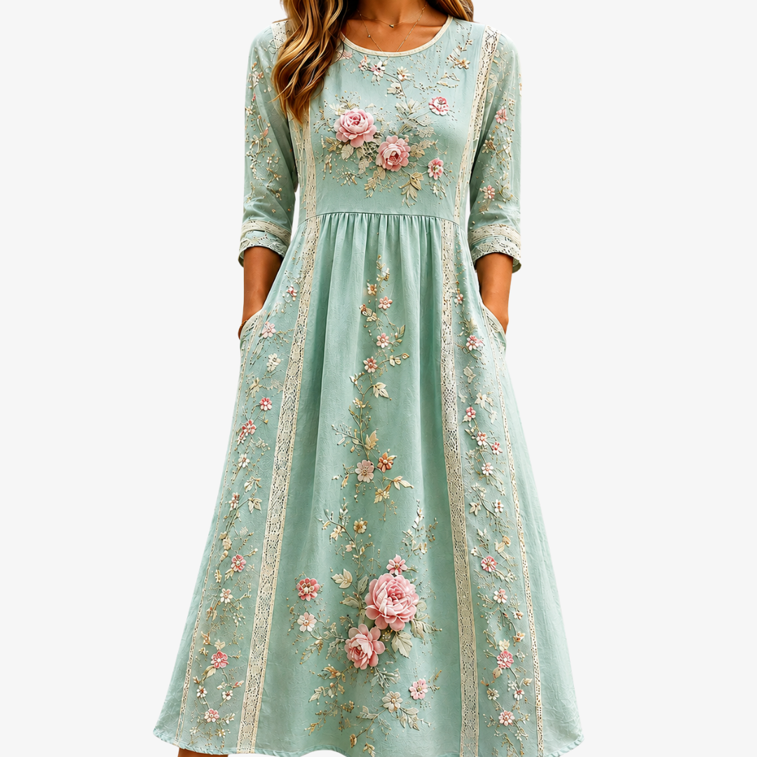 Vestido Midi Blush Rose Garden — Teresa Ramírez Moda
