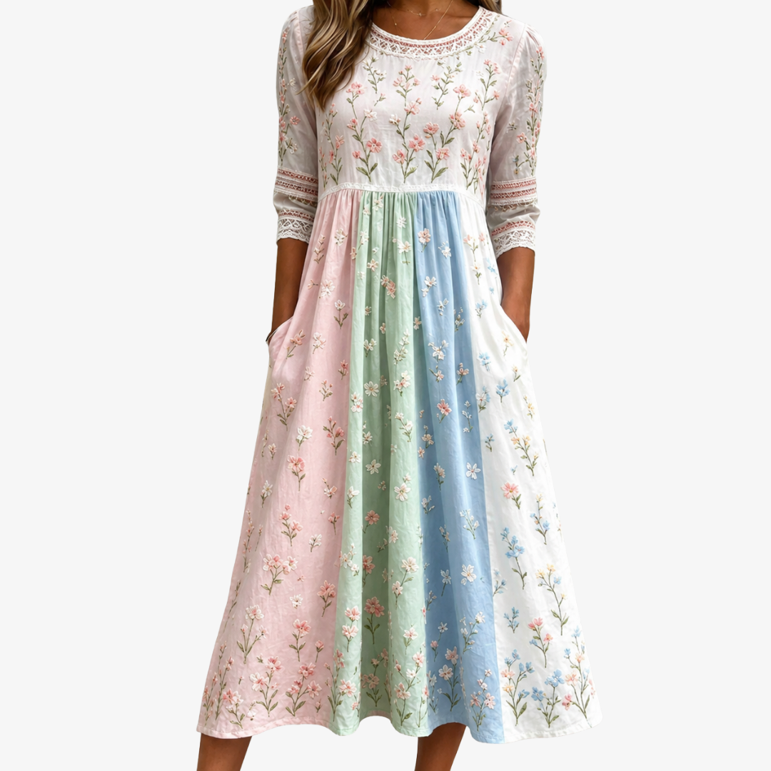 Vestido Midi Pastel Meadow Pocket Floral — Teresa Ramírez Moda