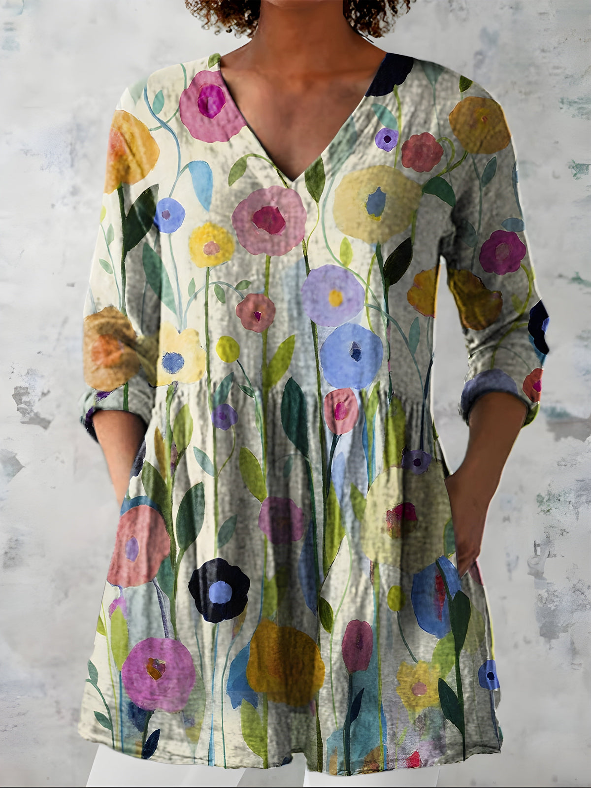 Blusa Larga Nellie Cuello en V — Teresa Ramírez Moda