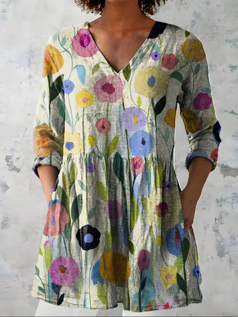 Blusa Larga Nellie Cuello en V — Teresa Ramírez Moda