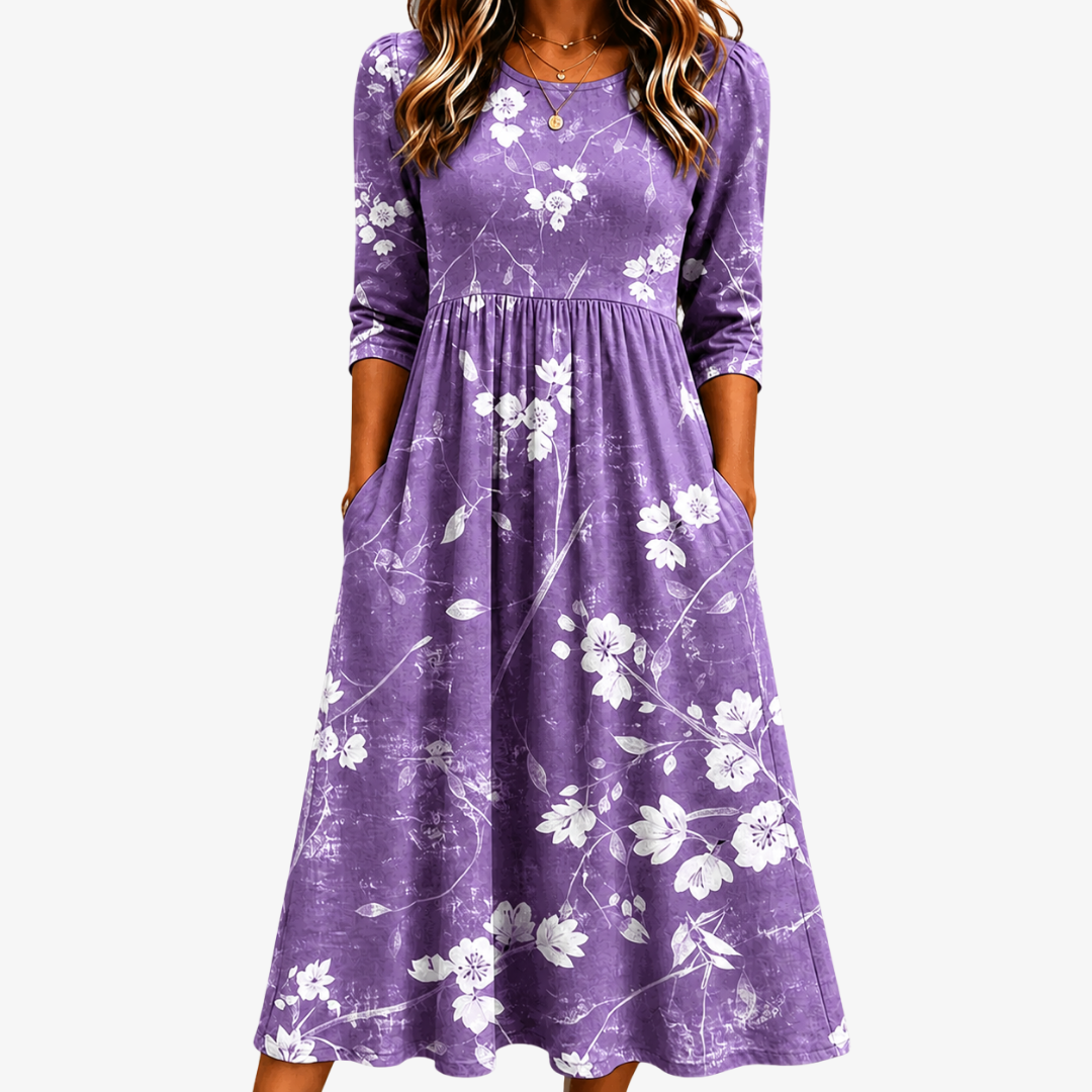 Vestido Midi Lavender Bloom Comfort — Teresa Ramírez Moda