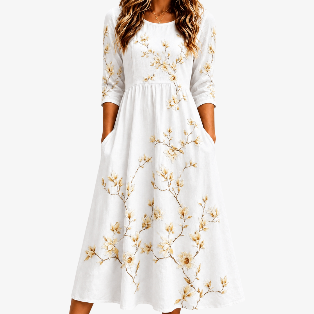 Vestido Midi Azucena Marfil — Teresa Ramírez Moda
