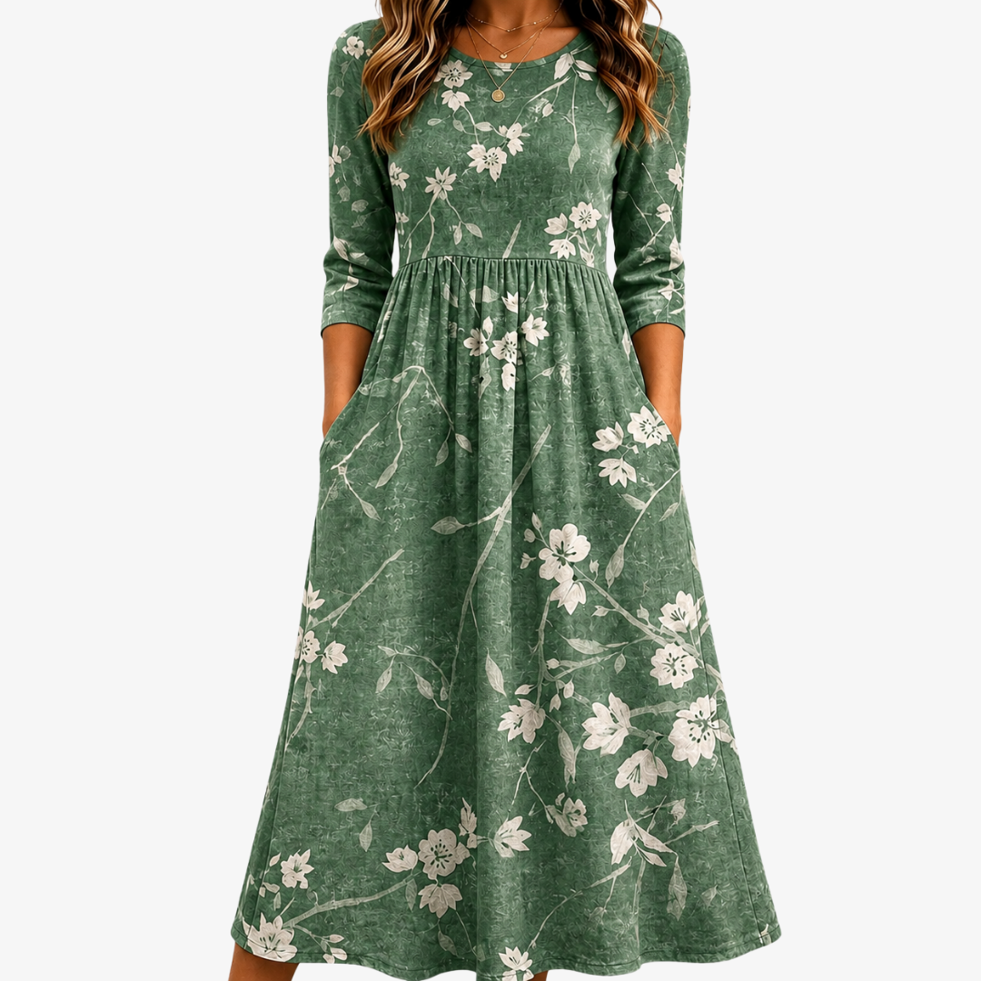 Vestido Midi Evergreen Bloom Relaxed — Teresa Ramírez Moda