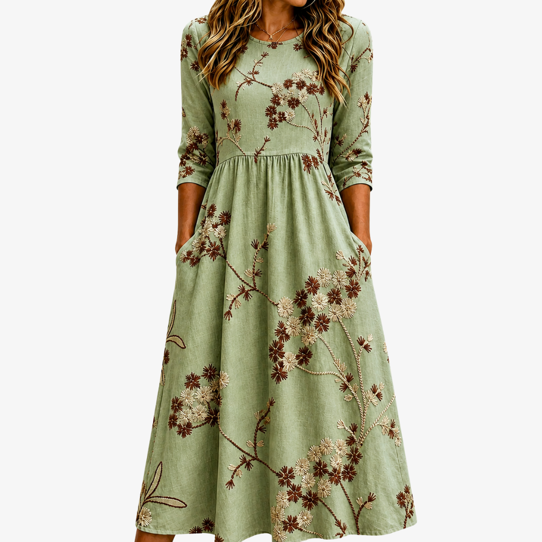 Vestido Midi Sage Meadow Pocket Floral — Teresa Ramírez Moda