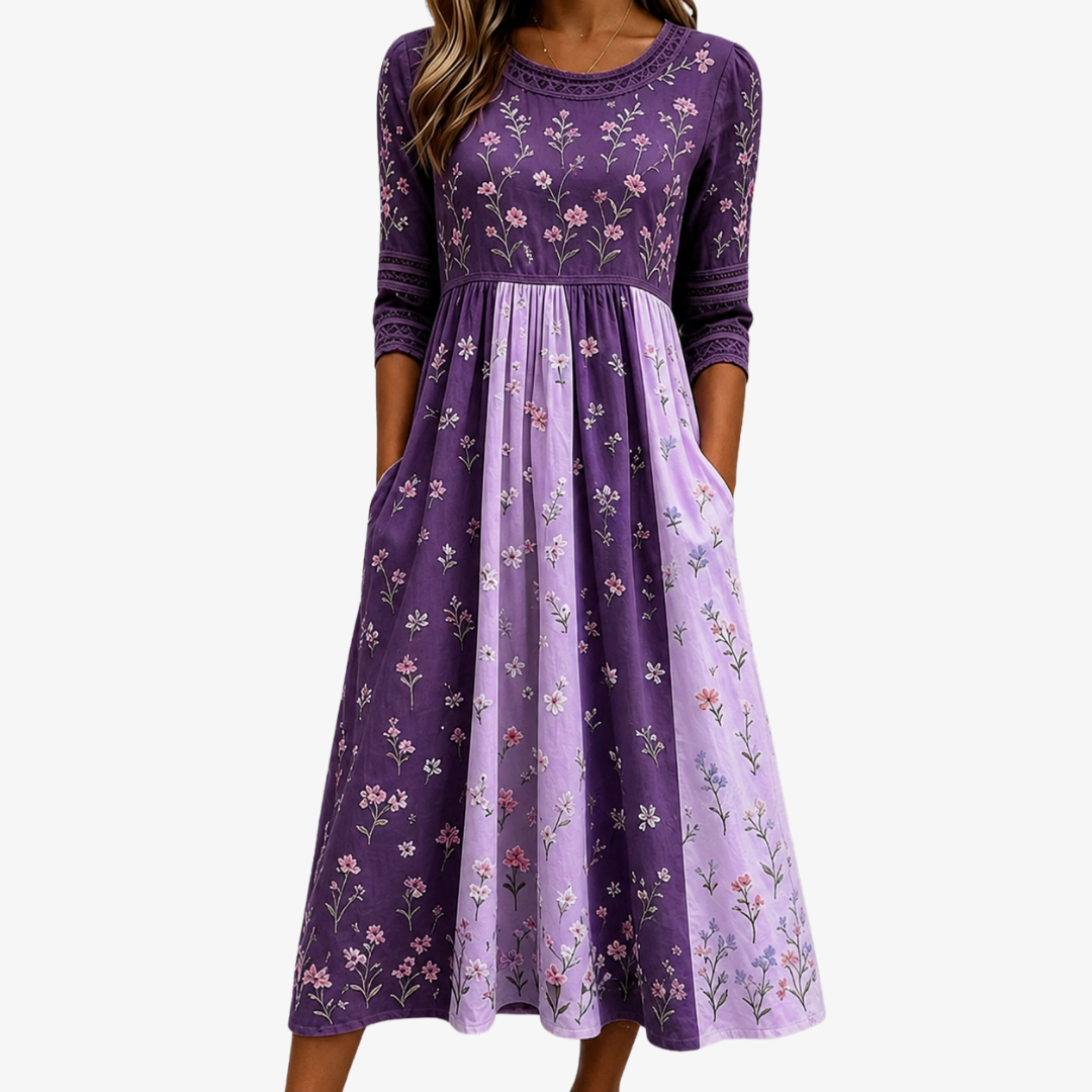 Vestido Midi Lavender Wildflower Panel — Teresa Ramírez Moda