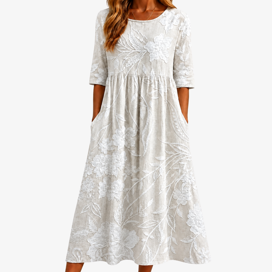 Vestido Midi Whispering Garden Pocket Elegante — Teresa Ramírez Moda