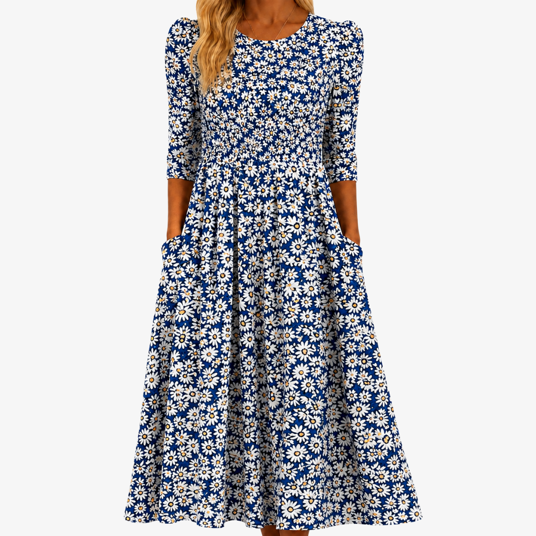 Vestido Largo Daisy Garden Pocket Azul — Teresa Ramírez Moda