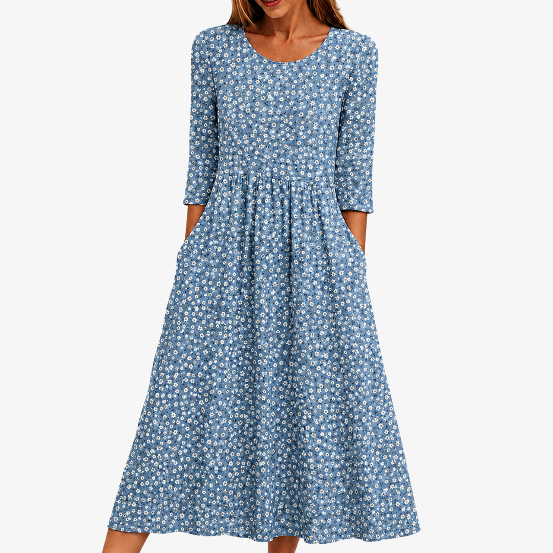 Vestido Midi Meadow Easy-wear Floral Azul — Teresa Ramírez Moda