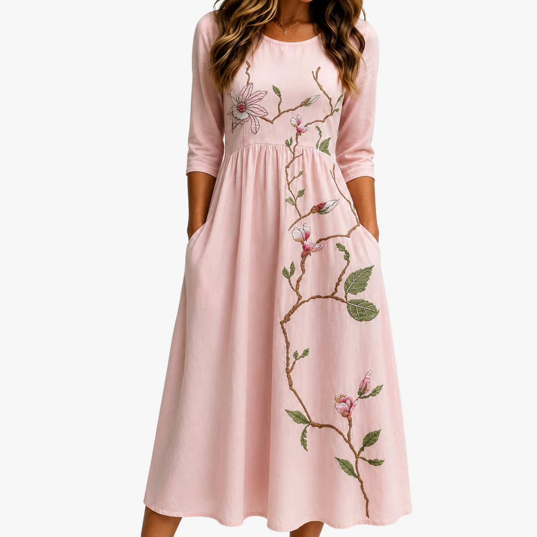 Vestido Midi Blush Magnolia Garden — Teresa Ramírez Moda
