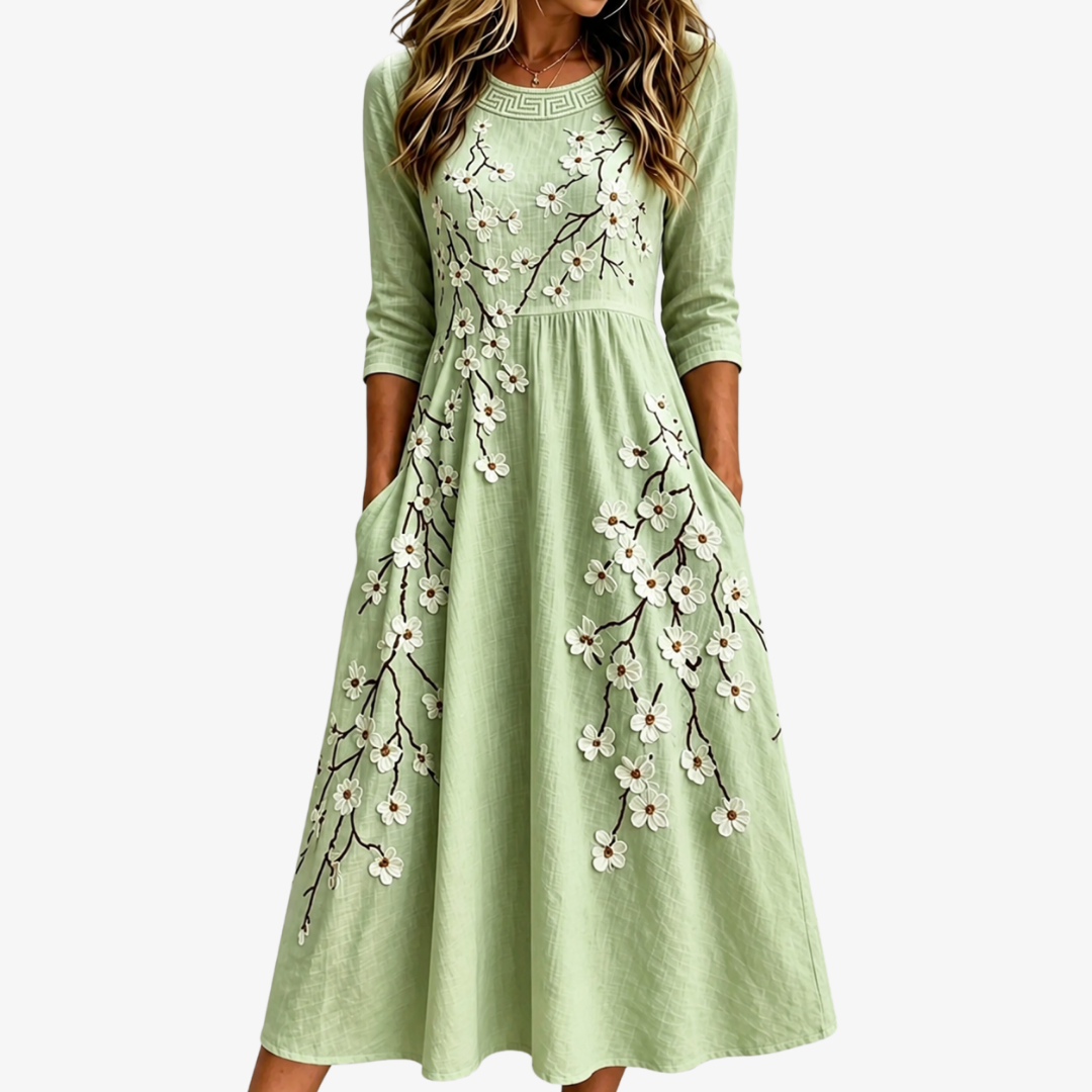 Vestido Midi Sage Blossom Garden — Teresa Ramírez Moda