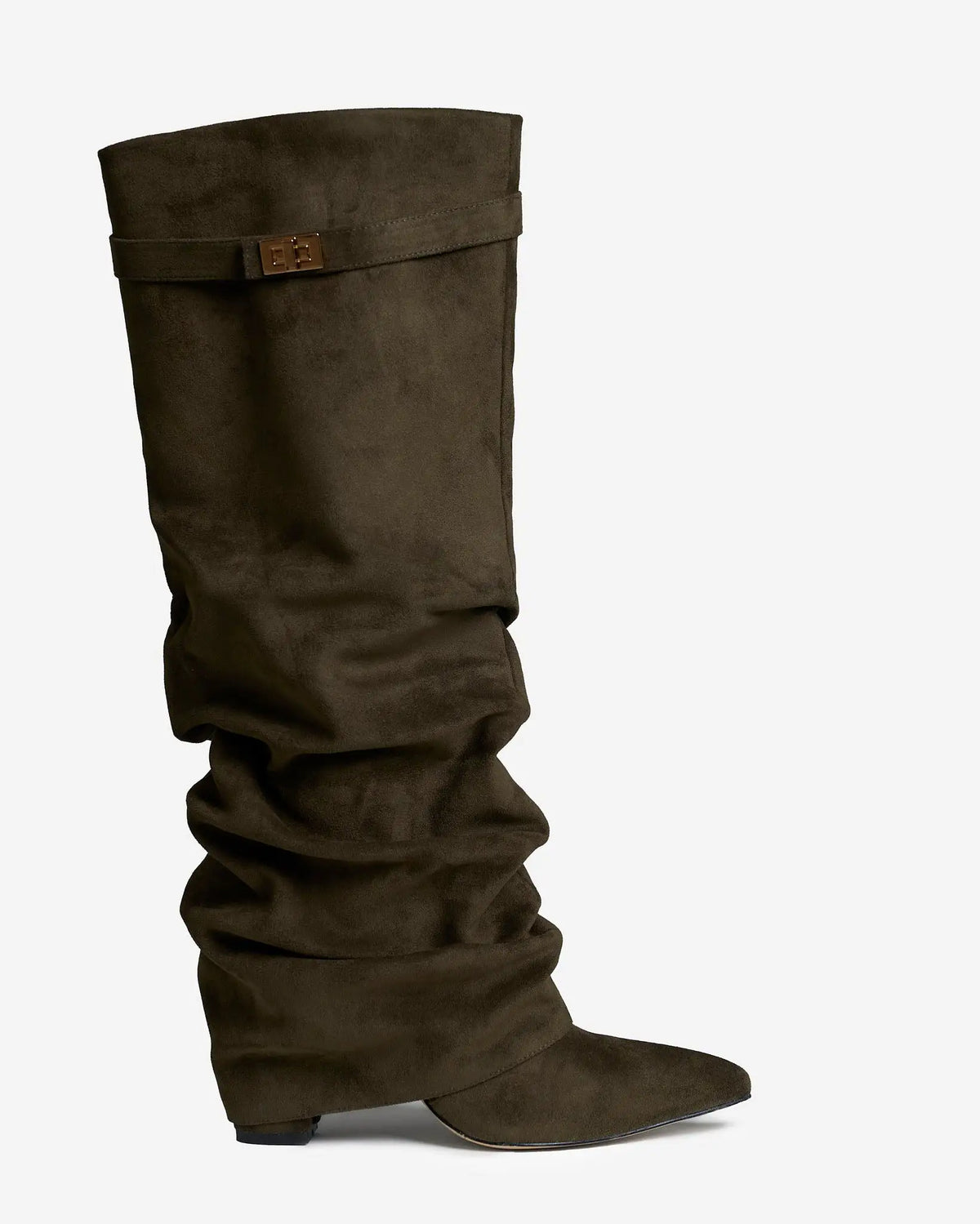 Alma – Botas altas de ante con hebilla dorada · Verde oliva