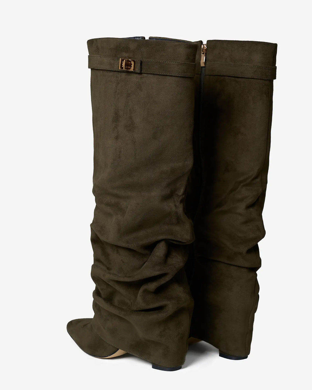 Alma – Botas altas de ante con hebilla dorada · Verde oliva