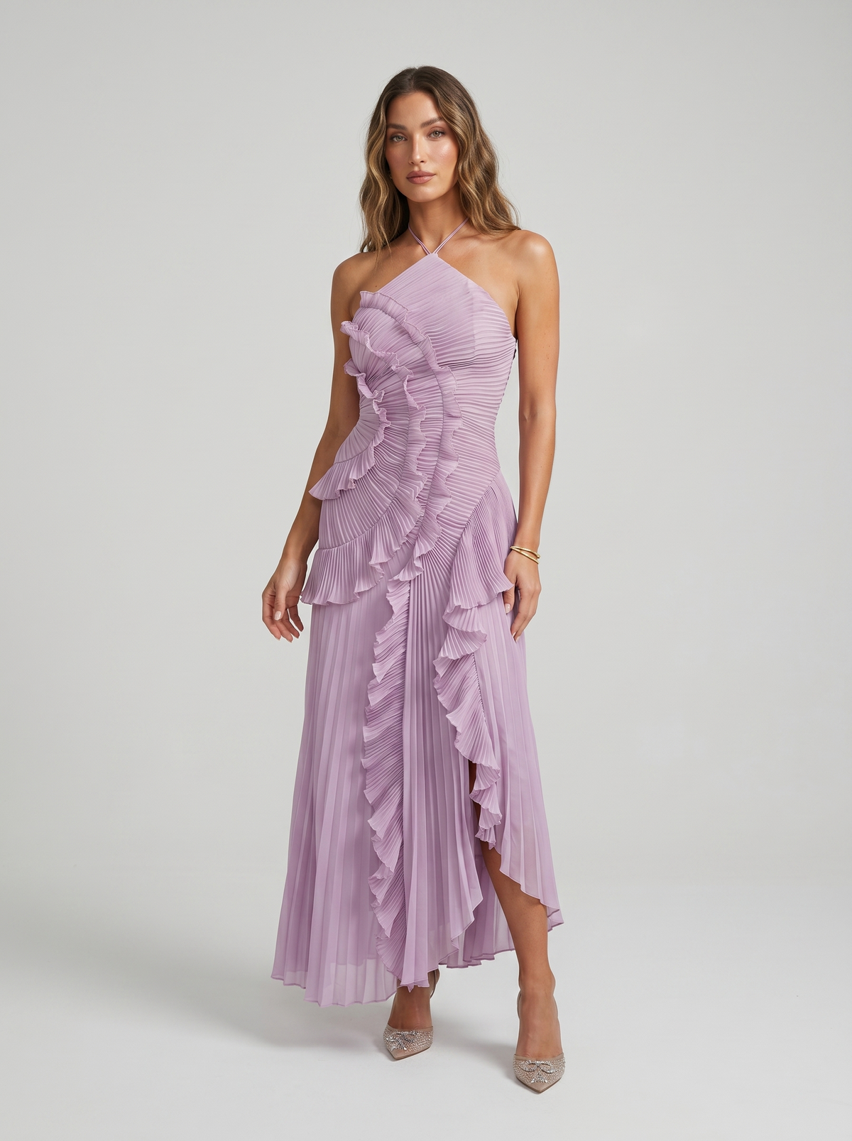 Vestido Ruffles Largo Plisado — Teresa Ramírez Moda
