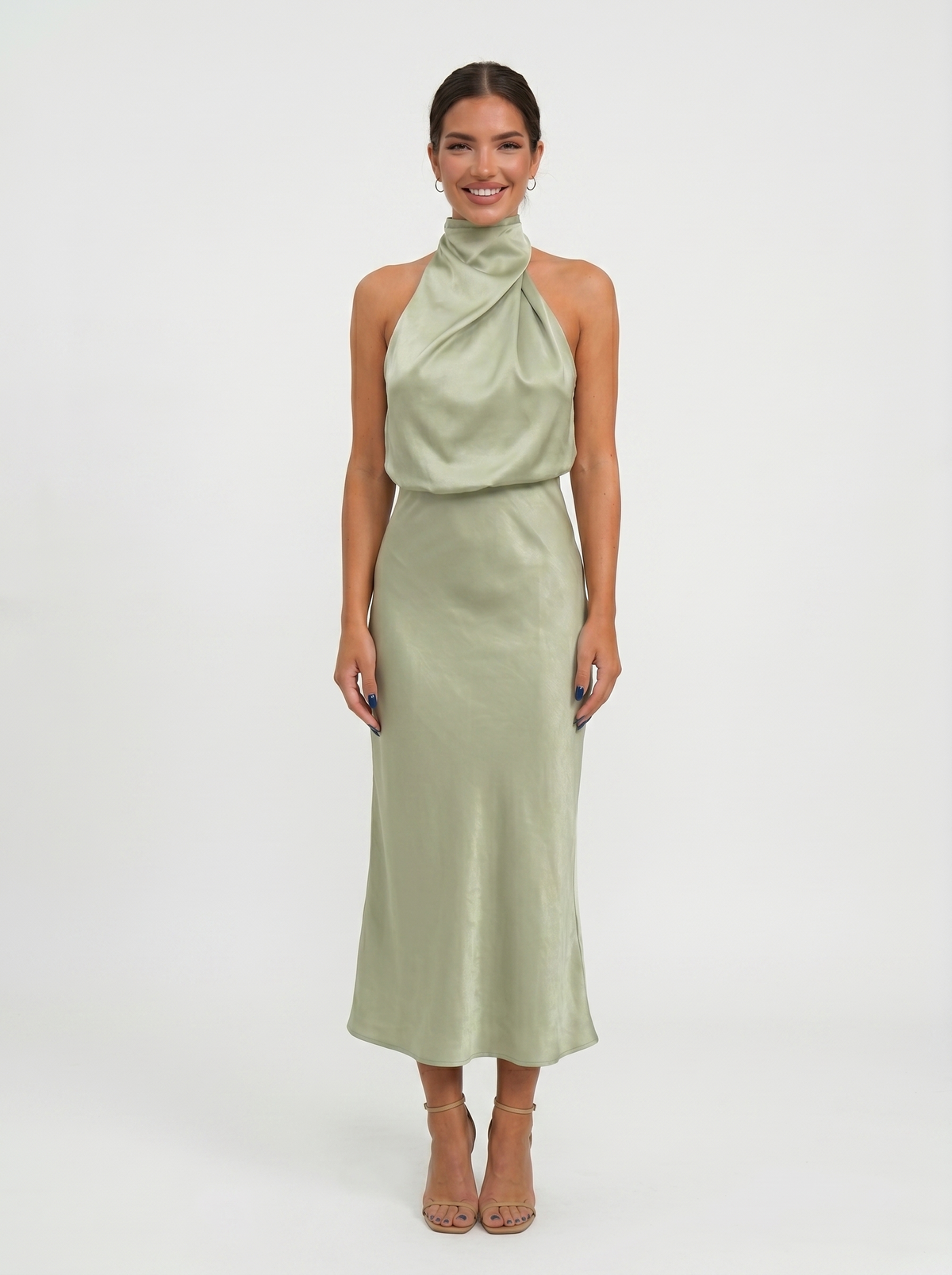 Vestido Largo Cuello Halter Carmina — Teresa Ramírez Moda