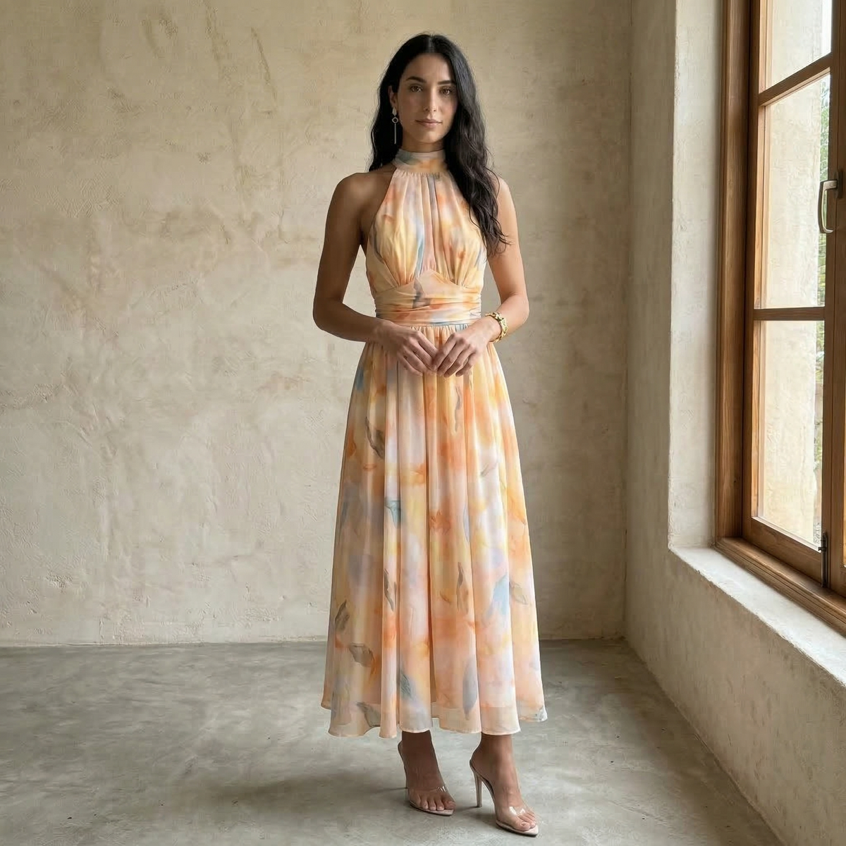 Vestido Print Neck Waist Cuello Halter Ajustable — Teresa Ramírez Moda