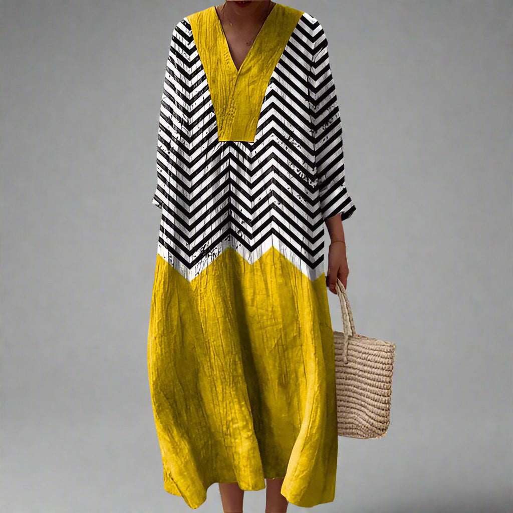 Vestido Print Geométrico Elegante — Teresa Ramírez Moda