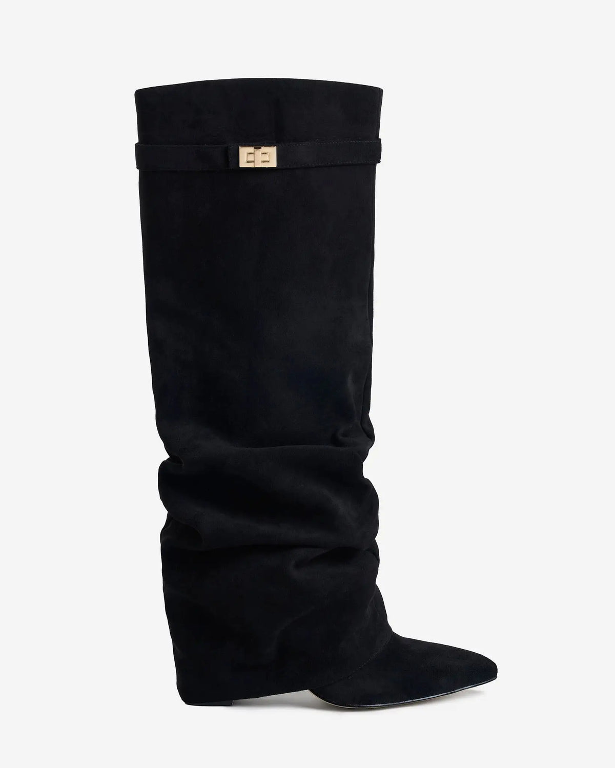 Valeria – Botas altas de ante con hebilla dorada · Negro