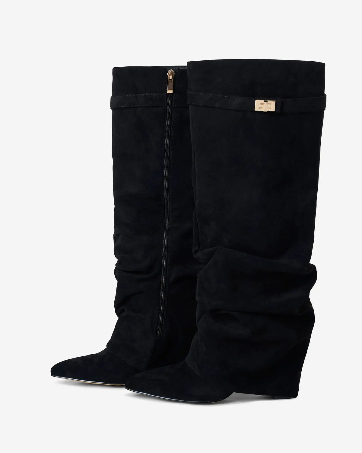 Valeria – Botas altas de ante con hebilla dorada · Negro