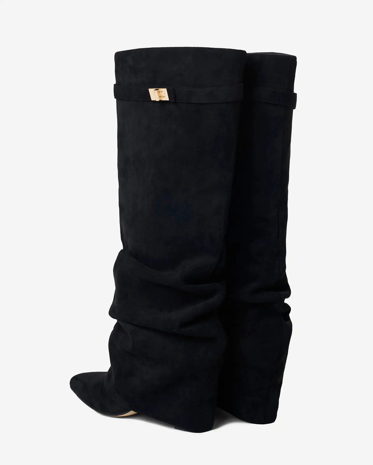 Valeria – Botas altas de ante con hebilla dorada · Negro