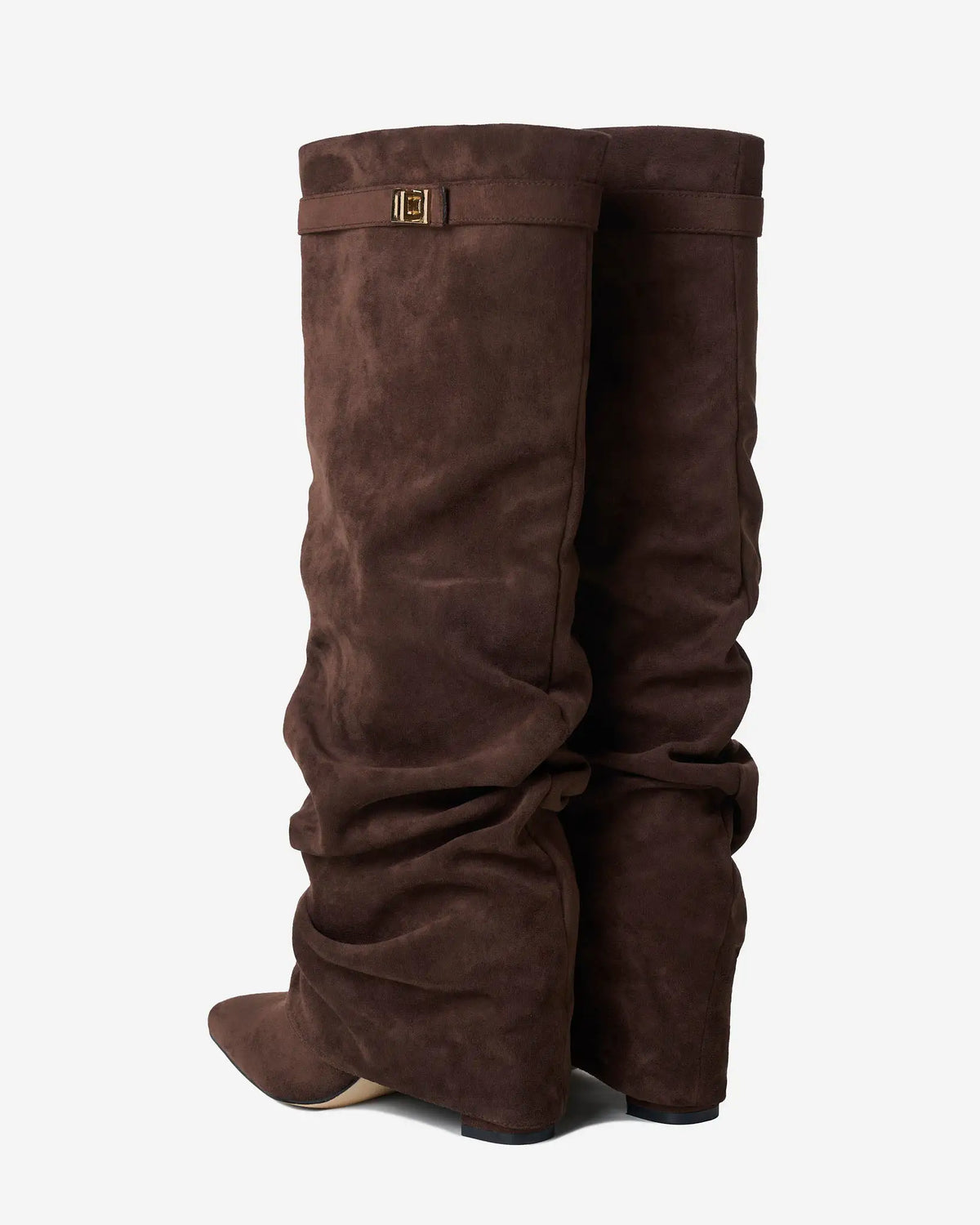 Martina – Botas altas de ante con hebilla dorada · Marrón oscuro