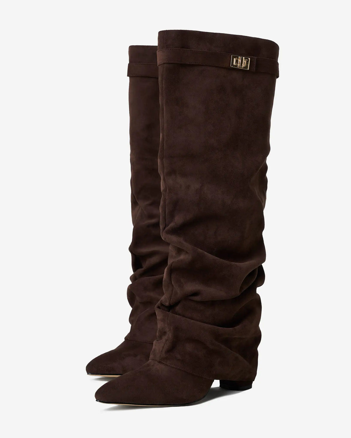 Martina – Botas altas de ante con hebilla dorada · Marrón oscuro