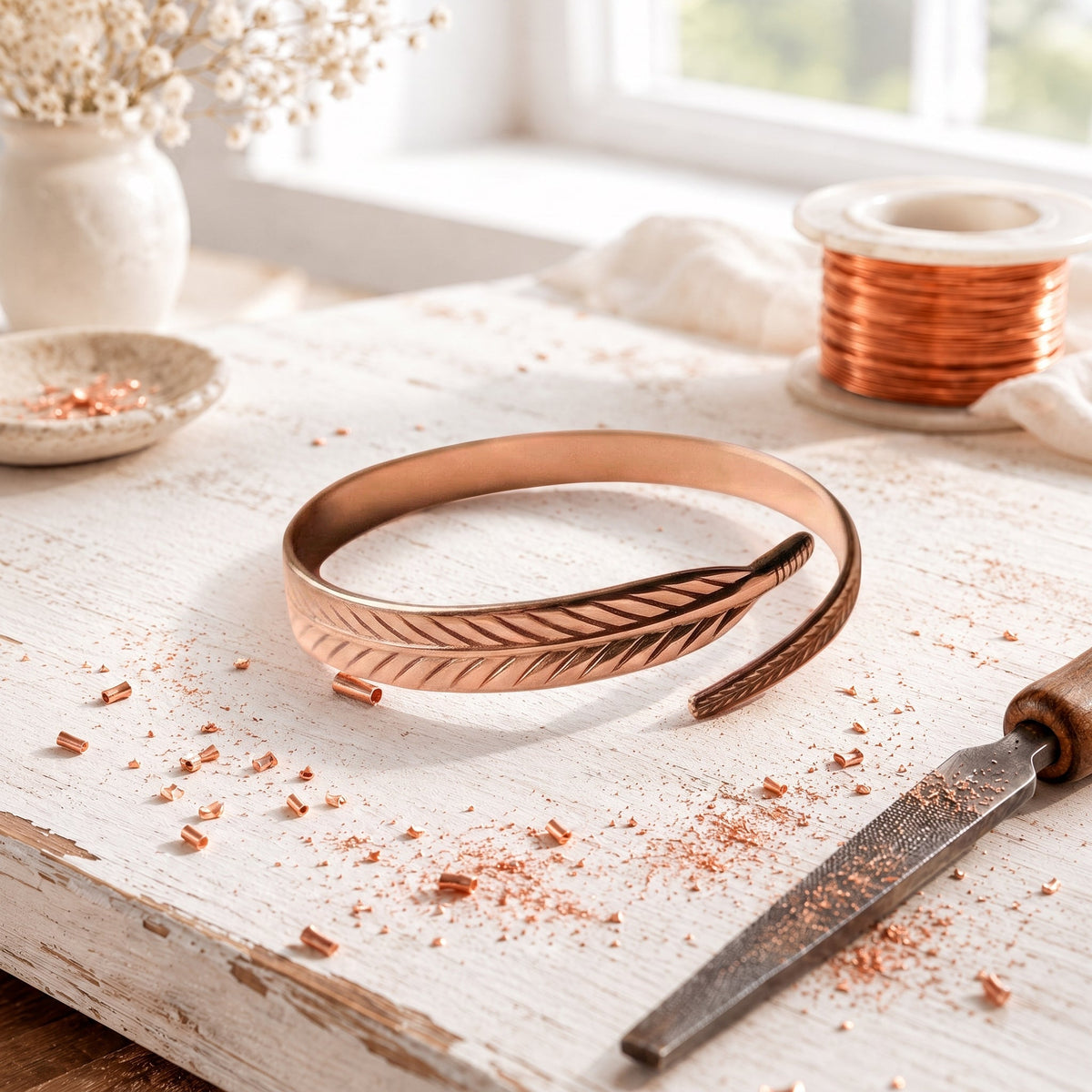 Pulsera Feather de Cobre — Teresa Ramírez Moda