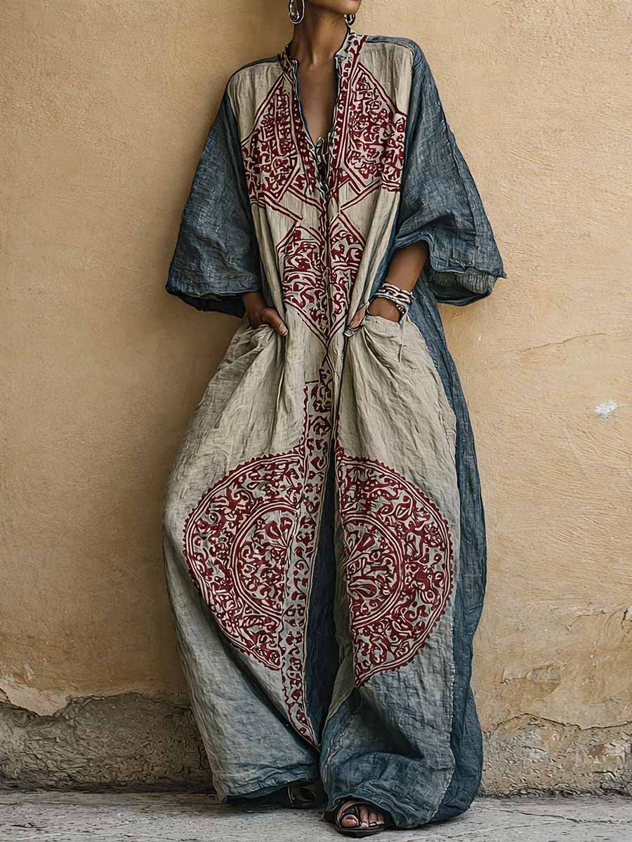 Jumpsuit Women S Print Cuello en V Vintage — Teresa Ramírez Moda